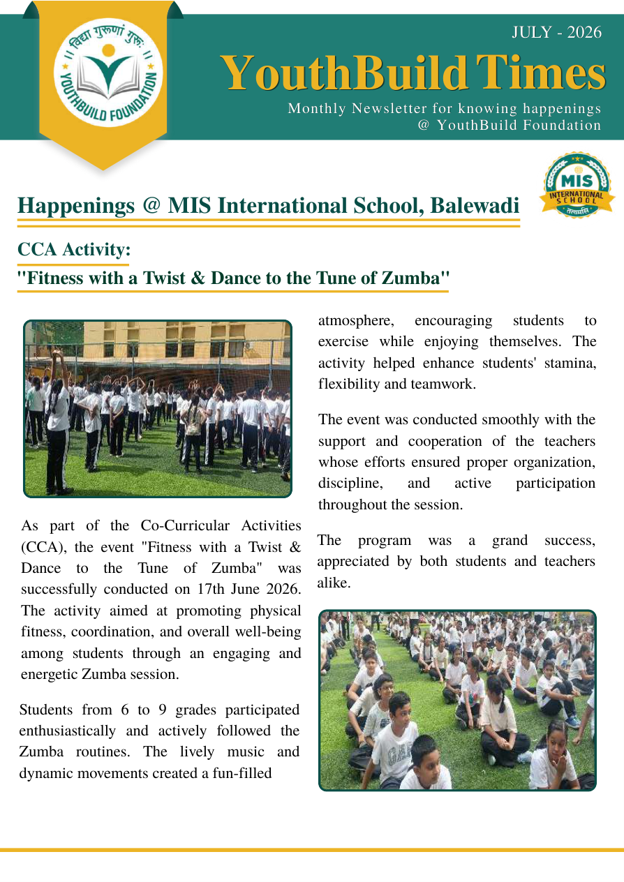 YouthBuild Times July 2026 newsletter cover